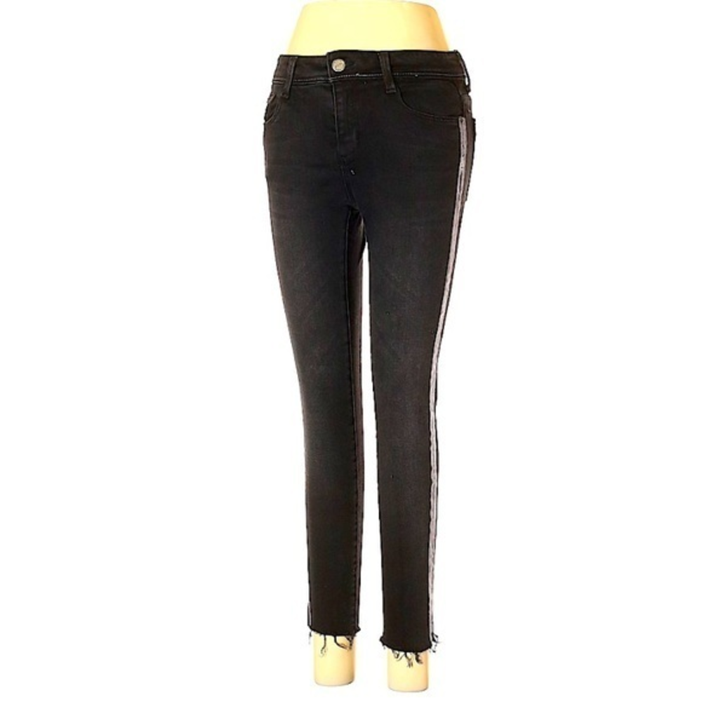 Zara 4 black crop faux leather detail high rise skinny‎ jeans